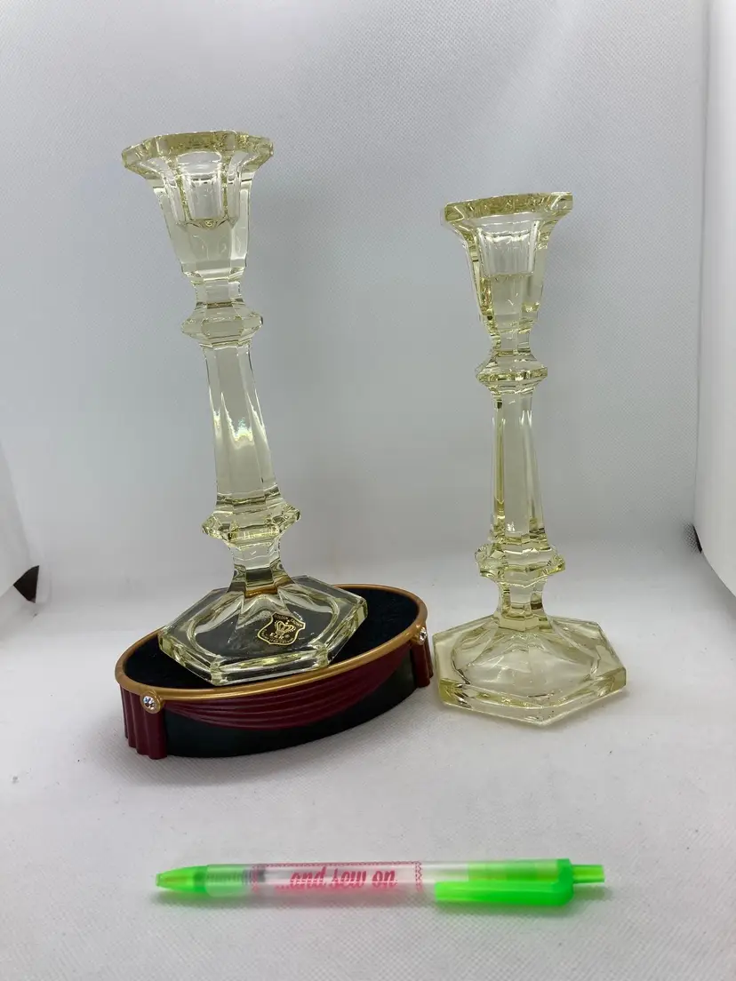E & R Golden Crown Lead Crystal Yellow Candlesticks  
Made In West Germany