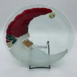 Peggy Karr 10.75” Crescent Santa Round Bowl Fused Art Glass
