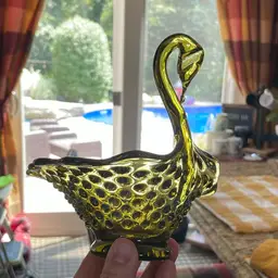 Green Glass Hobnail Swan