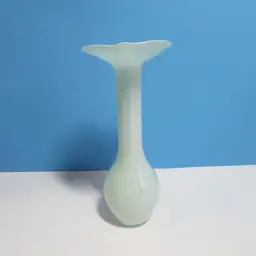 vintage Jack in the pulpit blue-green encased in white long neck blown glass vase