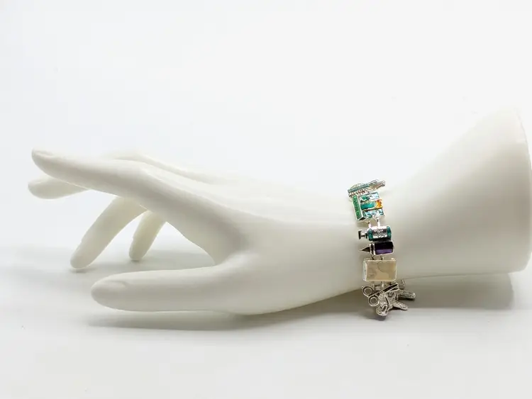 Hair Dresser Salon Charm Bracelet Silver Tone Jewelry