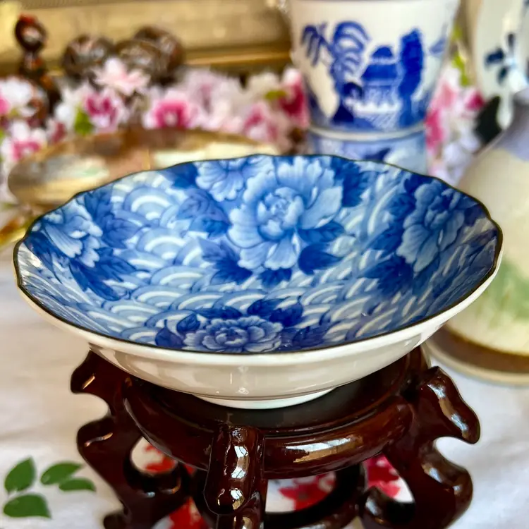 Vintage Takahashi Trinket Rice Bowl, White And Blue Porcelain 5 1/4 Inches