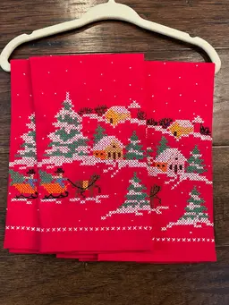Hand Embroidered Set Of Four Christmas Napkins, Never Used