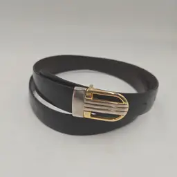 80’s Vintage Mens Gold Tone Buckle Black Brown Leather Reversible Belt Sz 34