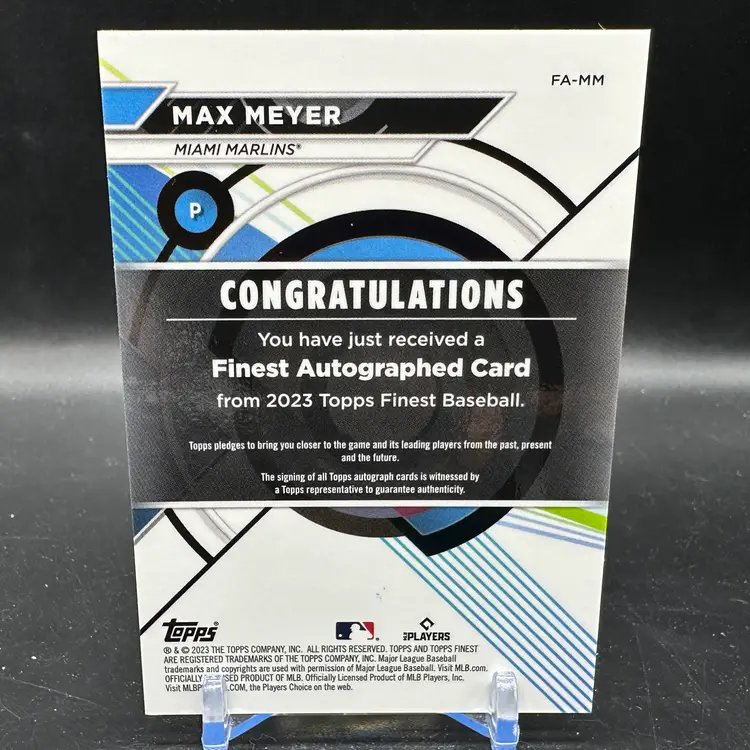 Max Meyer Auto Rookie Refractor 2023 Topps Finest RC On Card Miami Marlins
