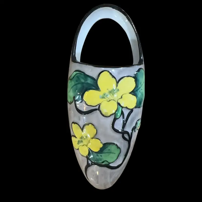 7” Gray And Yellow Floral Wall Pocket