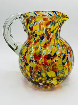Mexican Hand Blown Glass Pitcher Confetti Rock Design (84 oz)