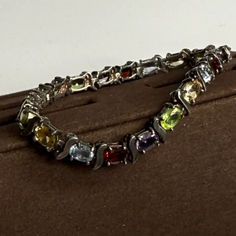 Mixed Genuine Gemstone Sterling Silver Bracelet Size 7