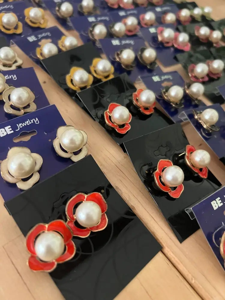 Lot Of 38 Flower Pearl Earrings Assorted Colors NOS