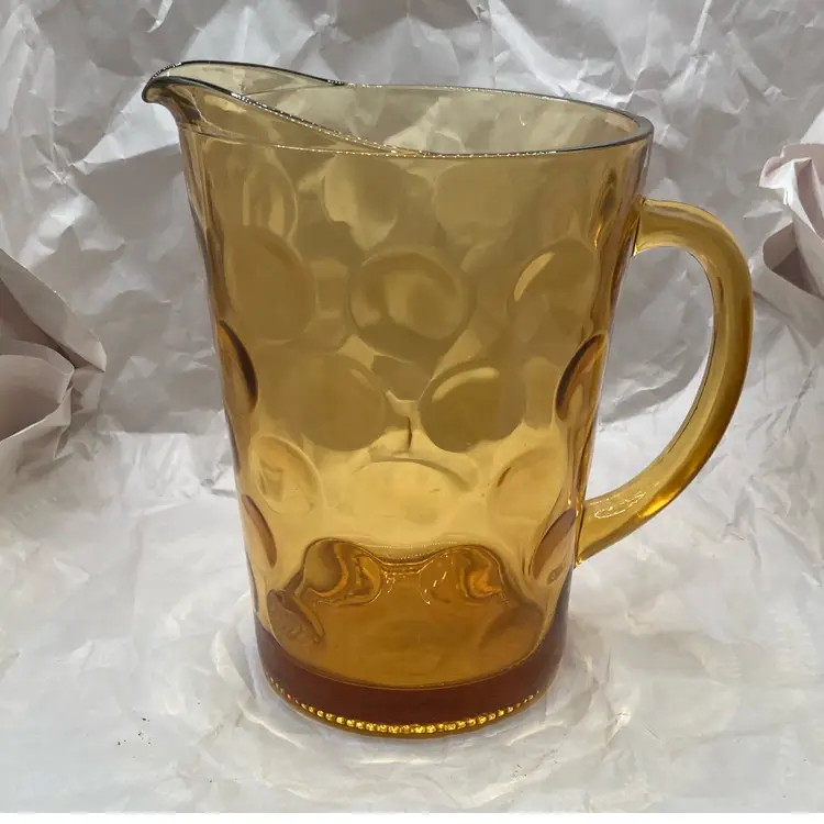 Vintage Hazel Atlas Eldorado Amber Glass Pitcher 8” Tall 64 Ounce Capacity