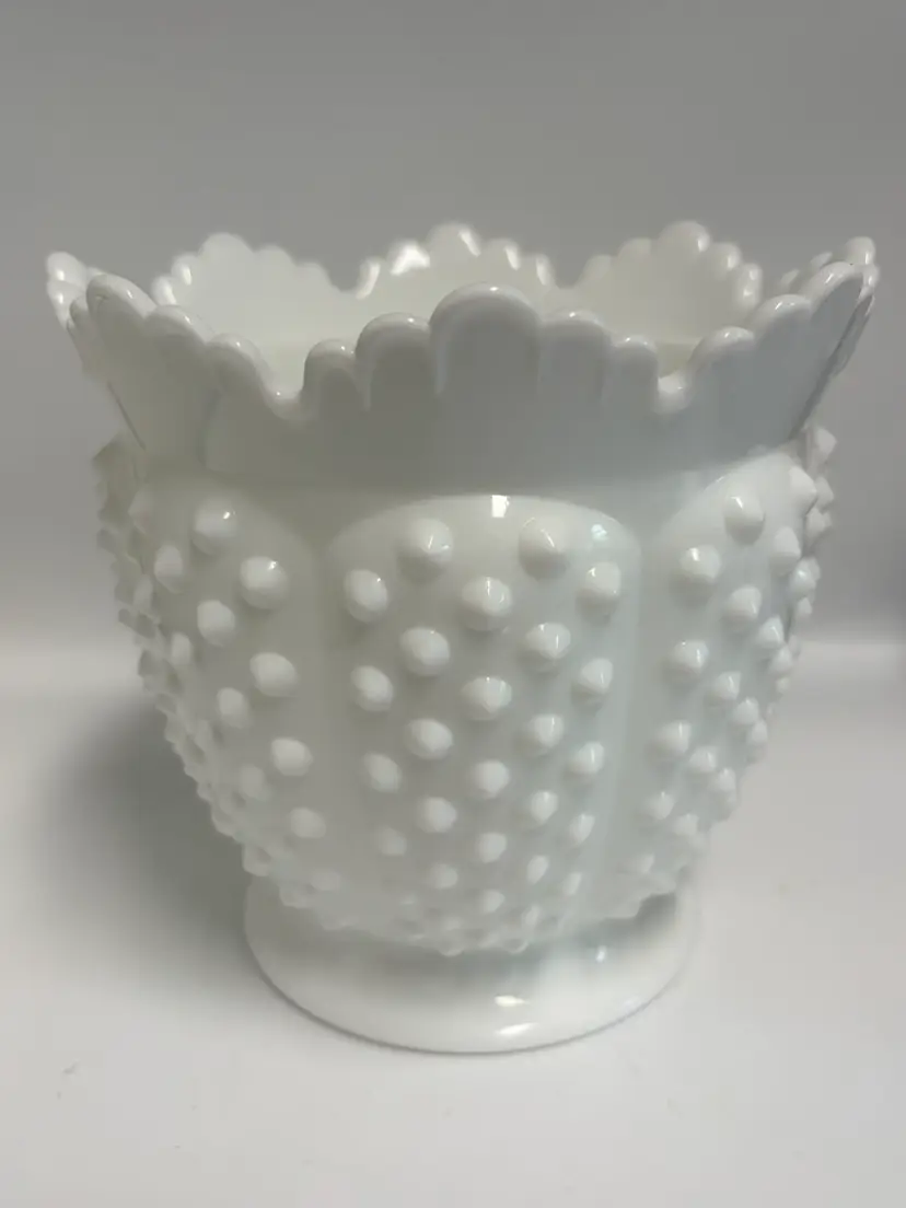 Fenton Hobnail- Milk Glass- Vintage Jardiniere / Planter/ Vase- 6” Wide, 6" Tall - Marked