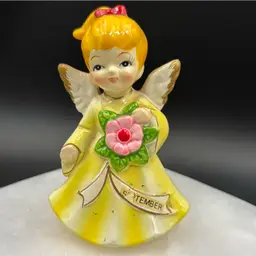 Vintage Papier-Mâché September Birthday Angel Made In Korea Yellow Dress