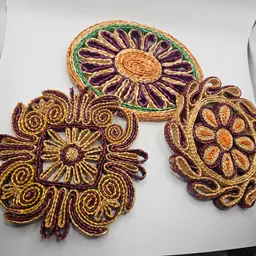 Woven rattan Wicker vintage Trivets wall Hangings boho hippie set of 3