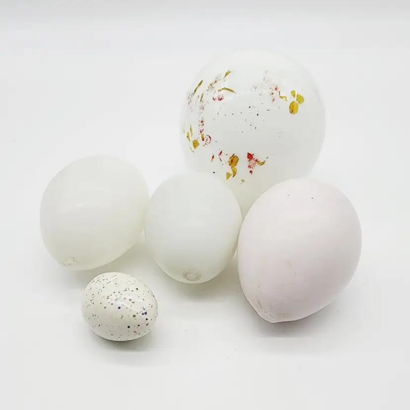 5 Vintage Antique Victorian Milk Glass Hand-Blown Painted Easter Nesting Eggs