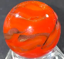 1 1/8" Signed Gold, Orange Lutz Marble UV Glow Front And Back Photos