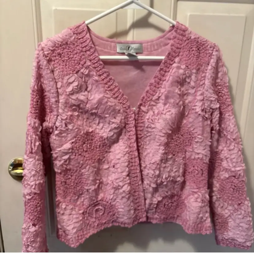 Once 1 Again Pink Textured Blazer Crop Jacket Rose Floral  Sz Small RARE