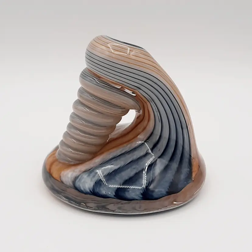 Art Glass Blue & Orange Spiral Swirl Shell Paperweight Pen Holder