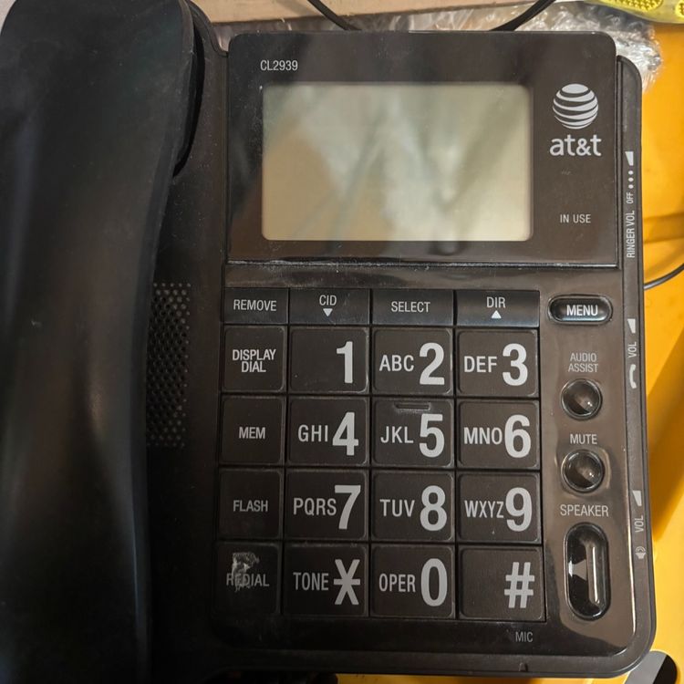 AT&T CL2939 BLACK CORDED PHONE