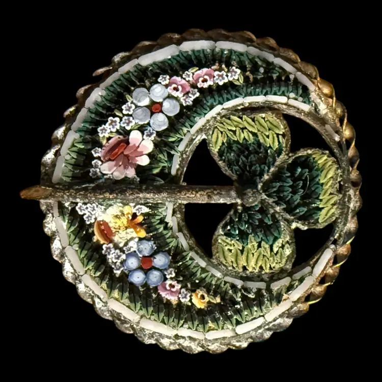 Antique Shamrock and Crescent Moon Brooch - As Is