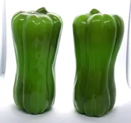 Vintage Elongated Ceramic Green Bell Pepper Salt & Pepper Shakers, Made in Japan