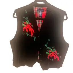 Velvet Poinsettia Lined Christmas Holiday Vest XL