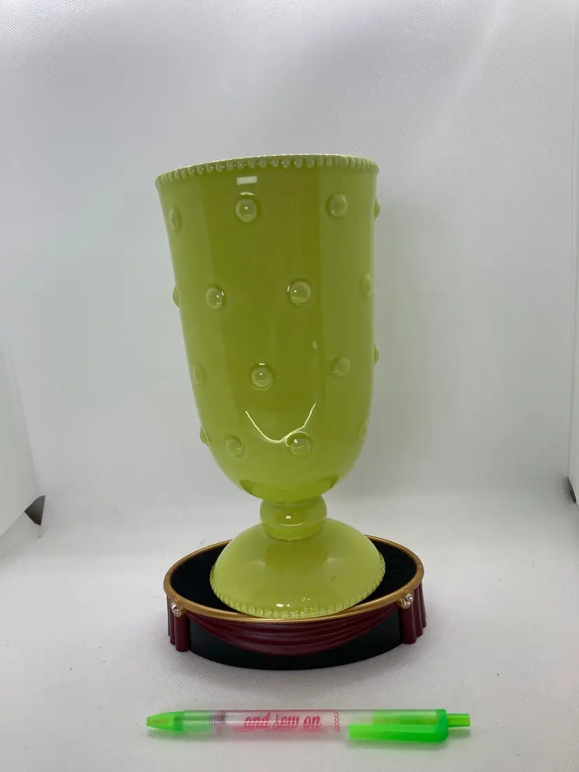 Lime green Hallmark vase with hobnail nobs