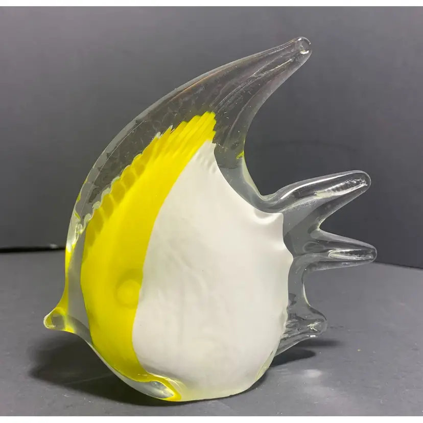 Handmade Fish Paperweight Yellow And White Glass