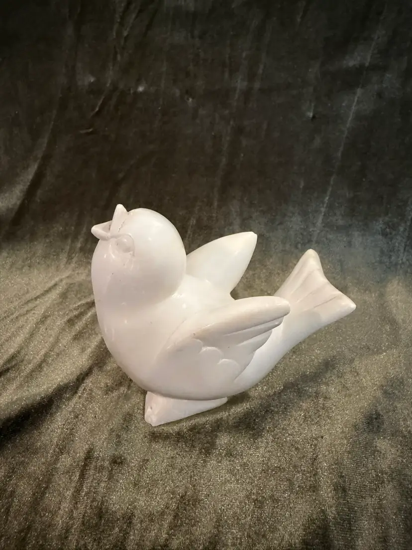 Sweet Vintage Carved Alabaster Singing Bird Figurine