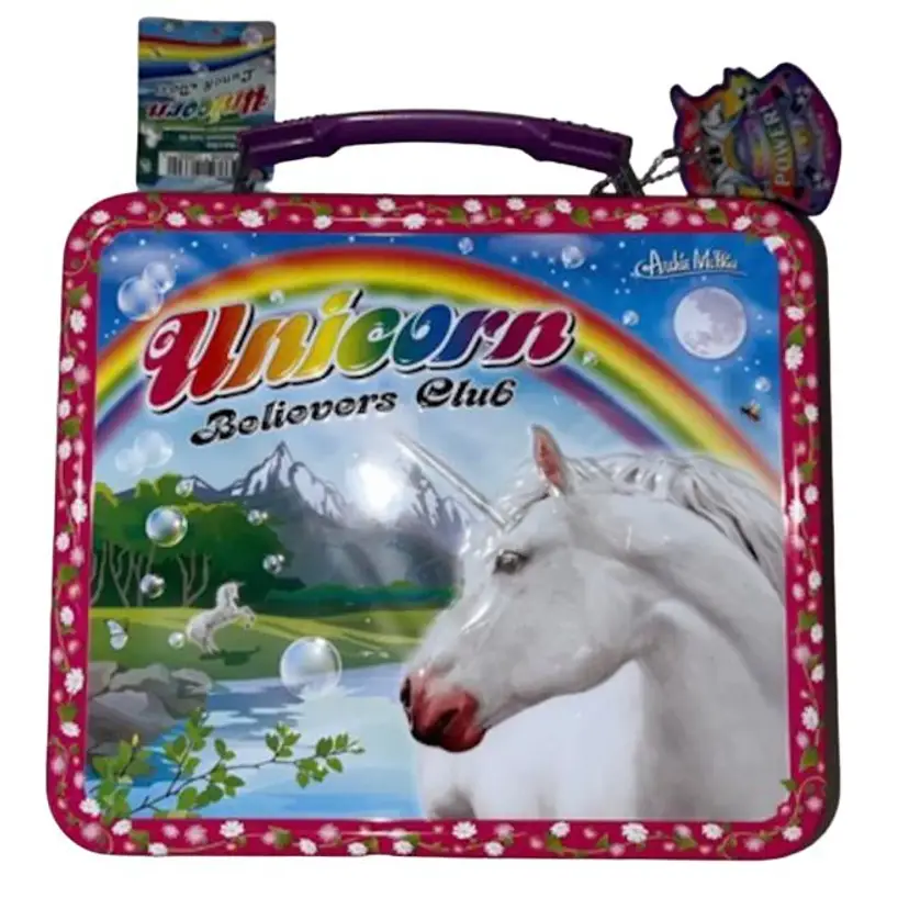 Brand New Embossed UNICORN BELIEVERS CLUB METAL LUNCHBOX Archie McPhee With Tags