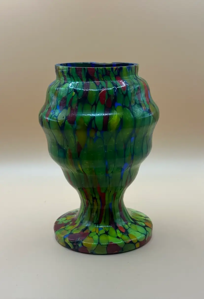 Antique 1920's Art Deco Czech Franz Welz End of Day Spatter Glass Vase 5.5"
