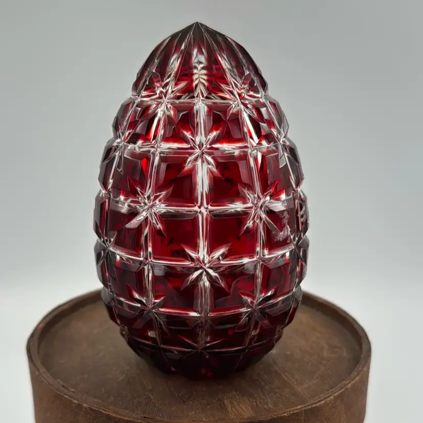 Magda Nemeth Cut To Clear Ruby Red Art Glass Egg - Signed 537/950 - 4.5”