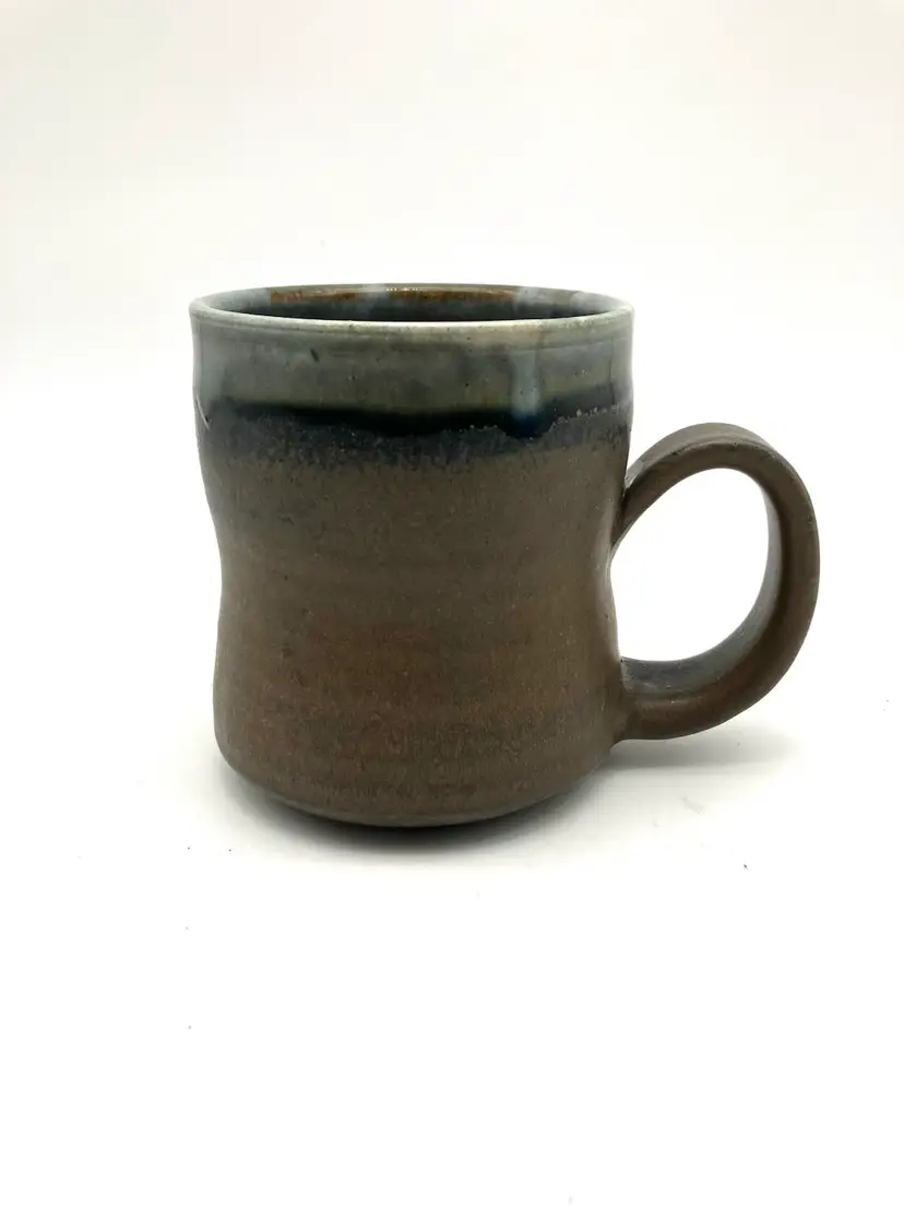 BIN - Brown Studio Pottery Mug 12 Oz With Pretty Colors Inside, Signed