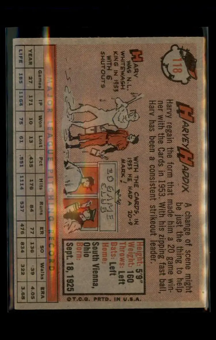 1958 Topps #118 Harvey Haddix - (pk4) - Cincinnati Redlegs