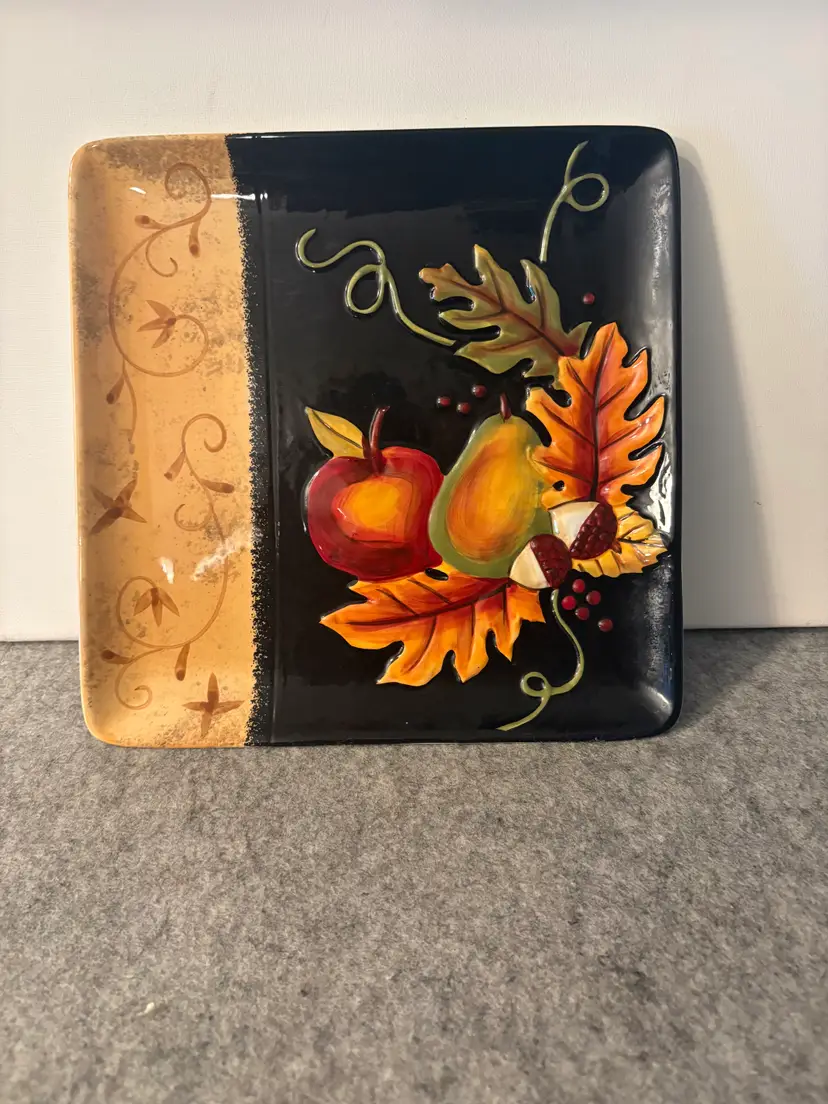 Autumn Decorative 10 x 10 " Dinner Plate w/ Raided Design  # 2997