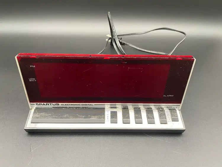 Spartus Gray w/ Red Display Electronic Digital Alarm Clock - Vintage Model #1150