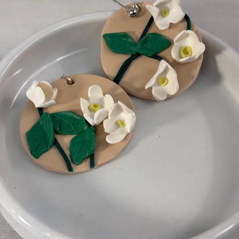 Lily Of The Valley Floral Polymer Clay Earrings Handmade