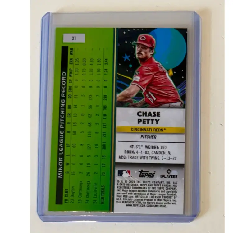 Chase Petty RC Chrome Cosmic Blue Moon Refractor /99 Cincinnati Reds