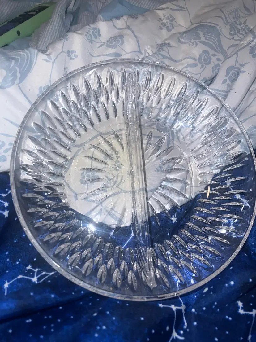 VINTAGE Princess House 8”  Divided Dish Highlights Lead Crystal W. Germany #822