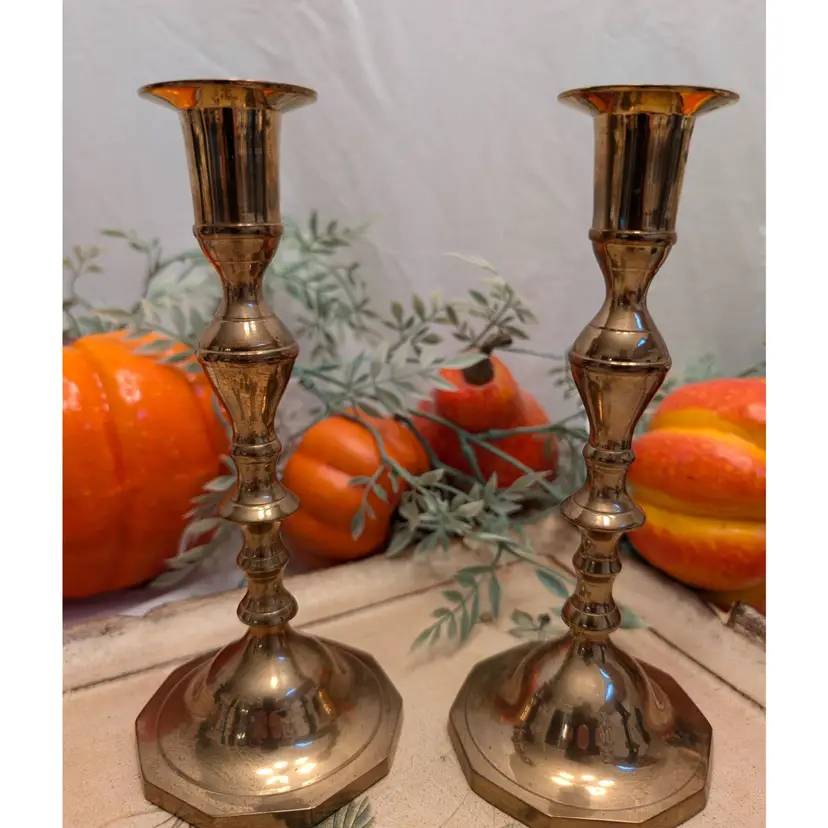 Brass Candlestick Holders - Pair 7"