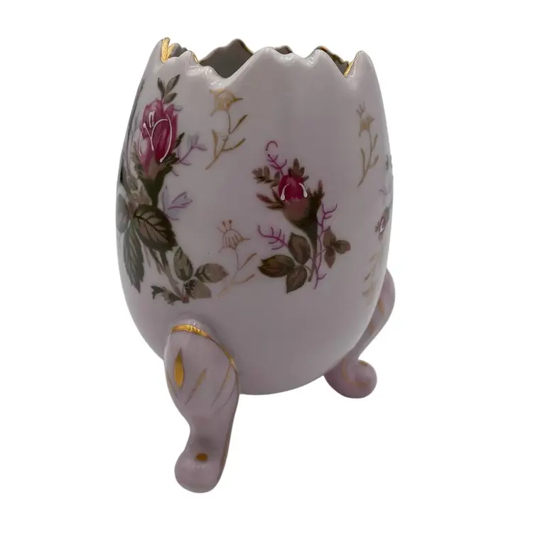Vtg. Napco (Japan) Footed Egg Vase, Porcelain, Painted Flowers w/Gold & Moriage