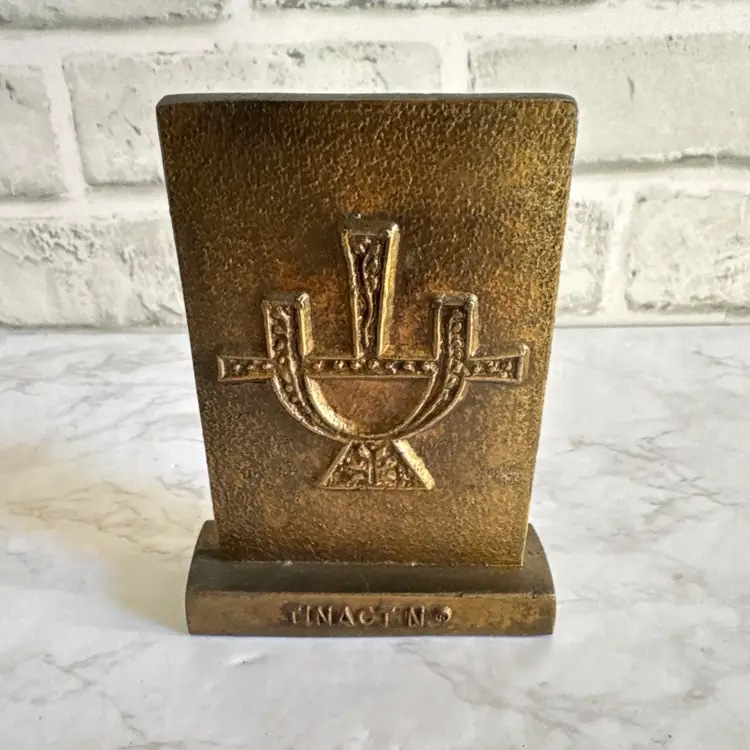 Vintage Tinactin Secundum Artem Brass Bookend Apothecary Pharmacy Paperweight