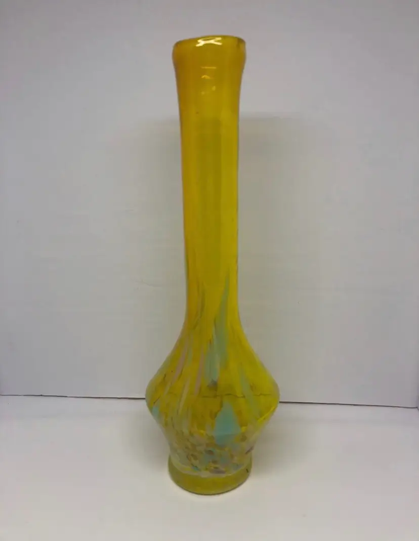 Retro Vintage Hand-Blown Yellow Splatter Vase