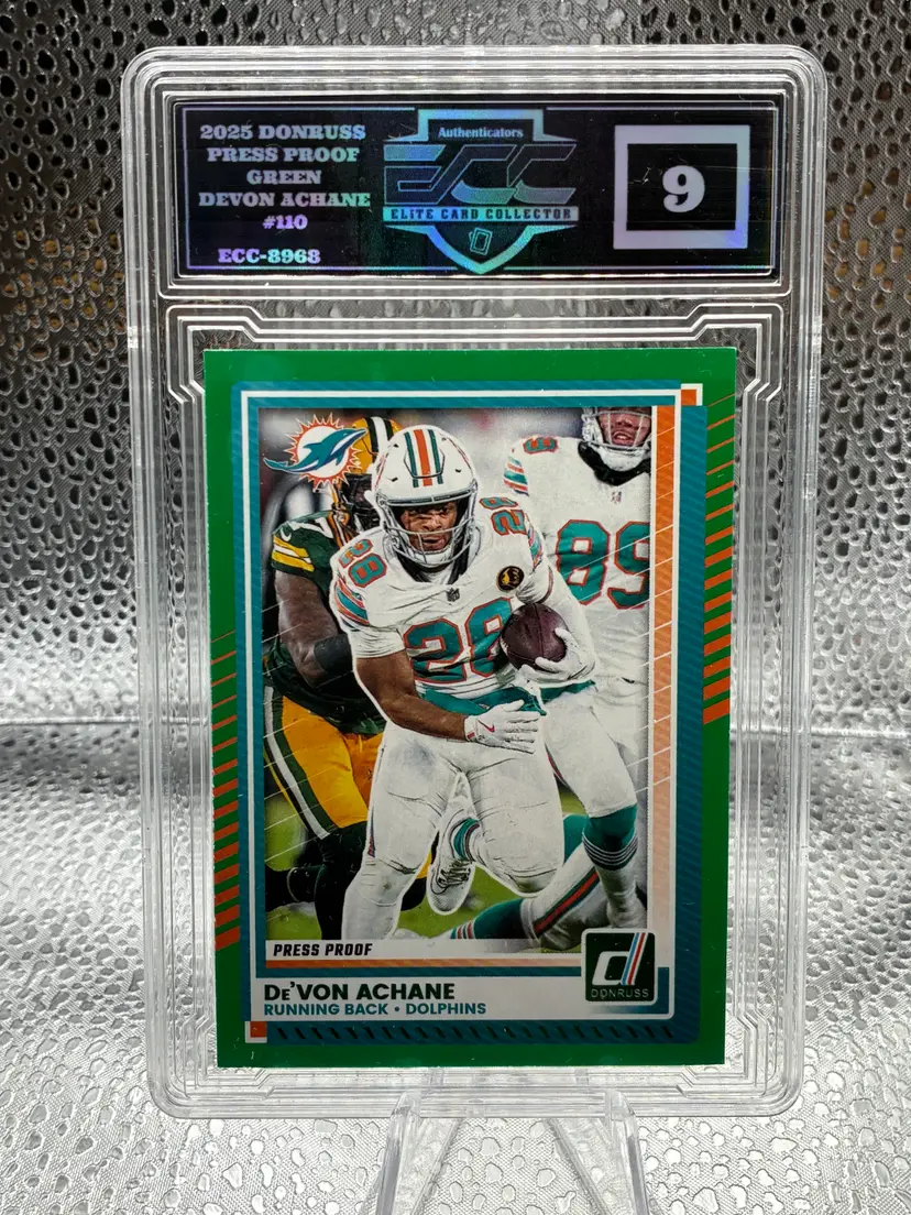 2025 Devon Achane Panini Donruss Green Press Proof Football #110 Dolphins ECC 9