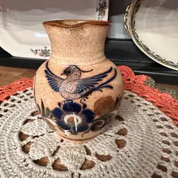Vintage Hand-Made Mexican Folk-Art Signed “ZMex” Pottery Pitcher/Jug With Bird and Flowers
