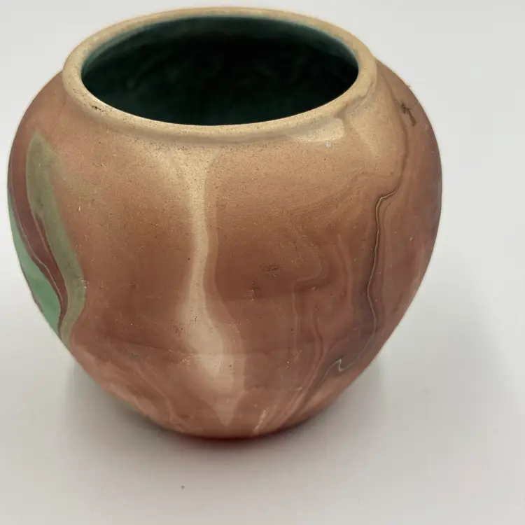 Garden Of The Gods Nemadji Pottery Round Green Earthy Brown Vintage Vase