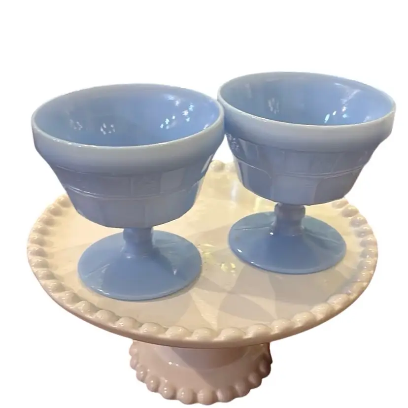 Lot of 2 Jeannette Doric Delphite Blue Footed Sherbet Dessert Cups