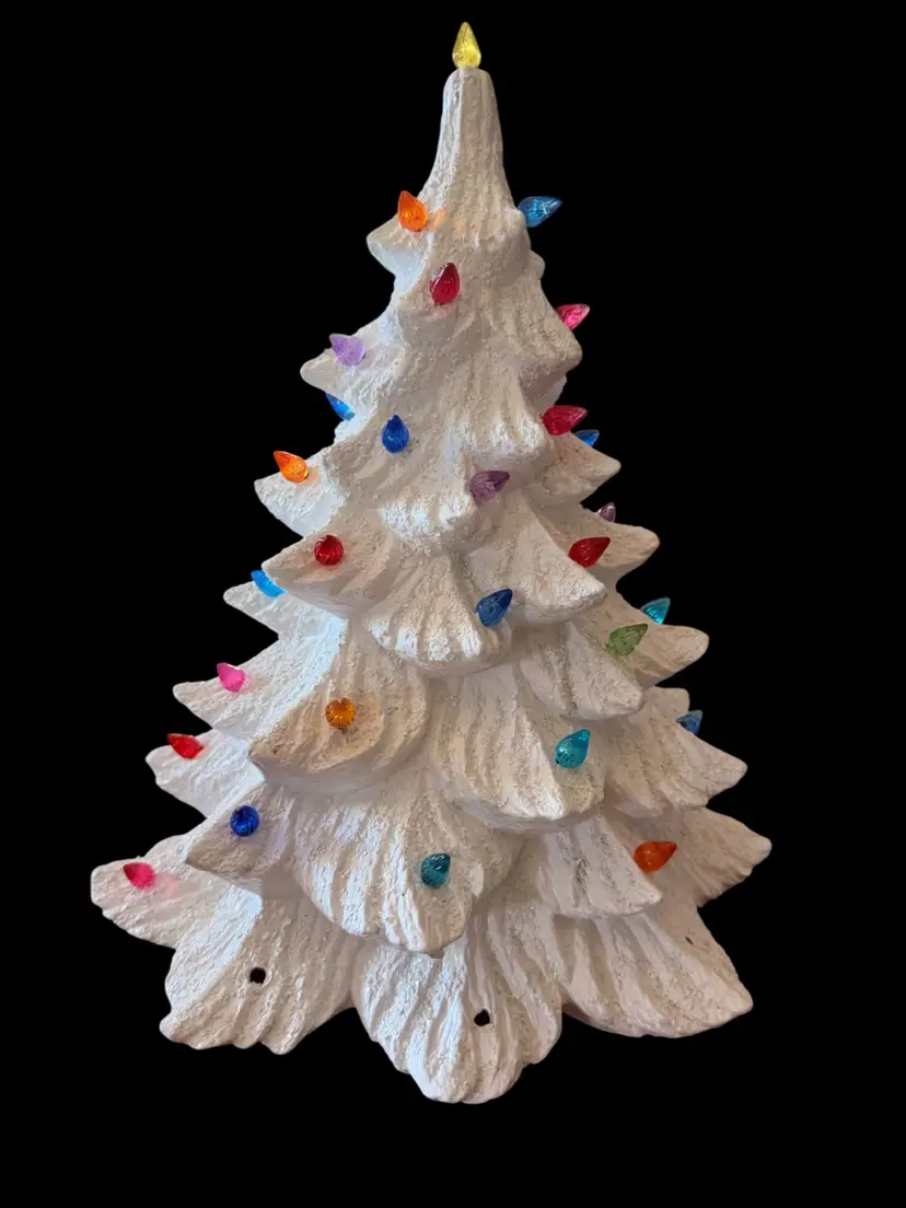 Vintage Ceramic Christmas Tree with Multicolor Lights