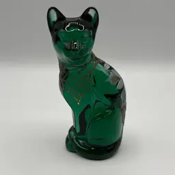 Fenton Green Glass Painted Sylized Cat HTF K Easton