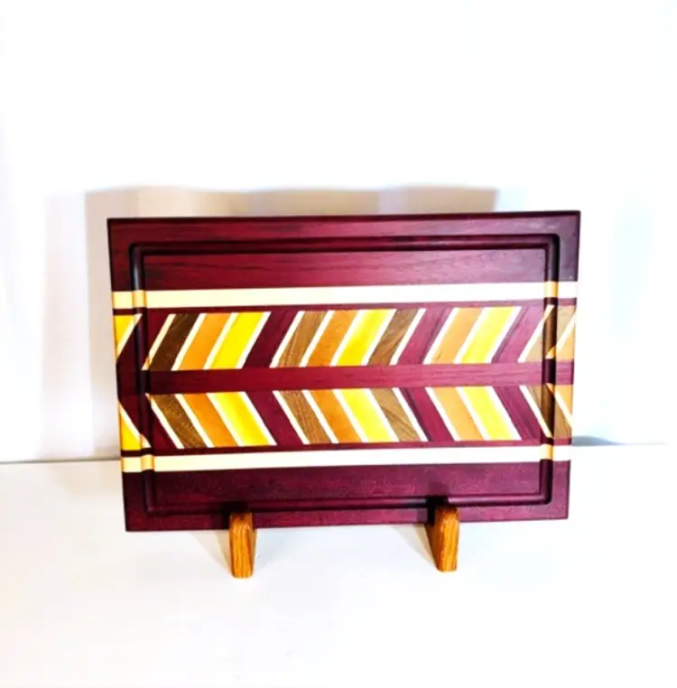 Handcrafted Cutting Board with Juice Groove /Cherry, Walnut, Ash, Yellow & Purple Heart Wood | All Boards are Sanded to 600 Grit Fine Finish