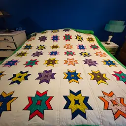 Vintage Lone Star Pattern Quilt Block Handmade Floral Patchwork Blanket 92 x 81